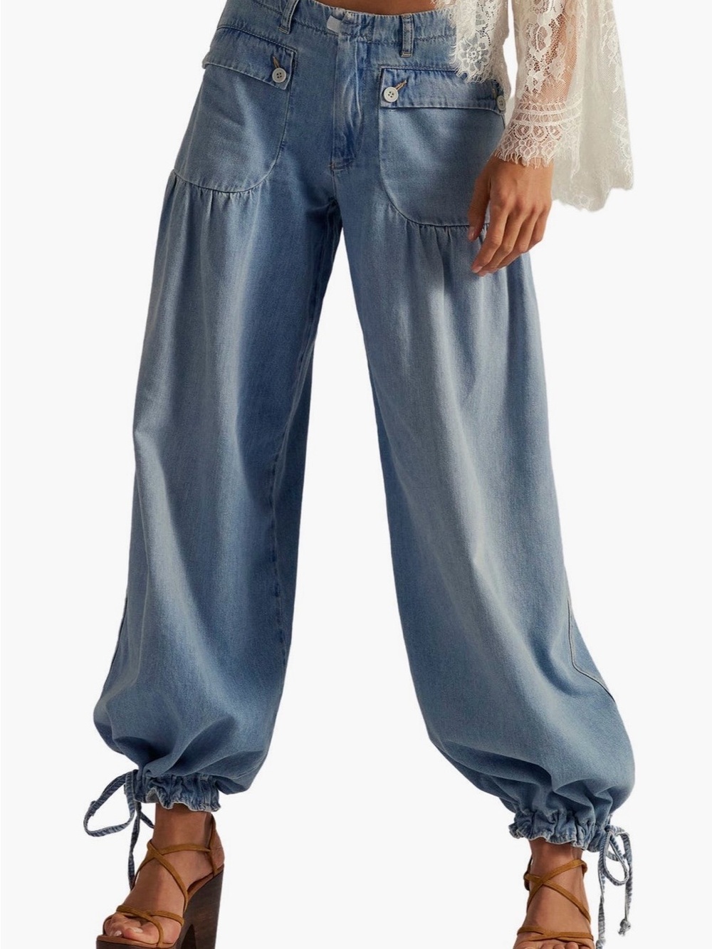 Free People 
We The Free Lotus High Waist Tie Hem Barrel Leg NWT Sz. 29